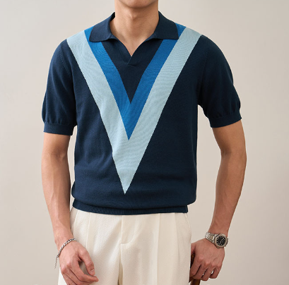Men's Vintage Short Sleeve Striped Polo Shirt (One Piece)