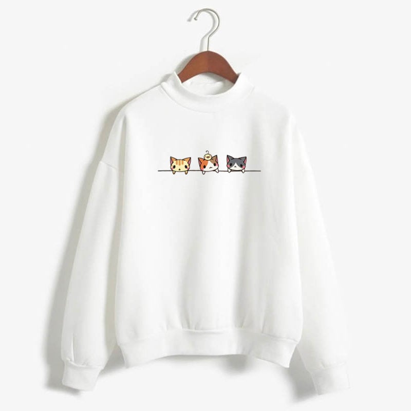 Sudadera de manga larga con estampado de tres gatitos de dibujos animados. 🐱💕