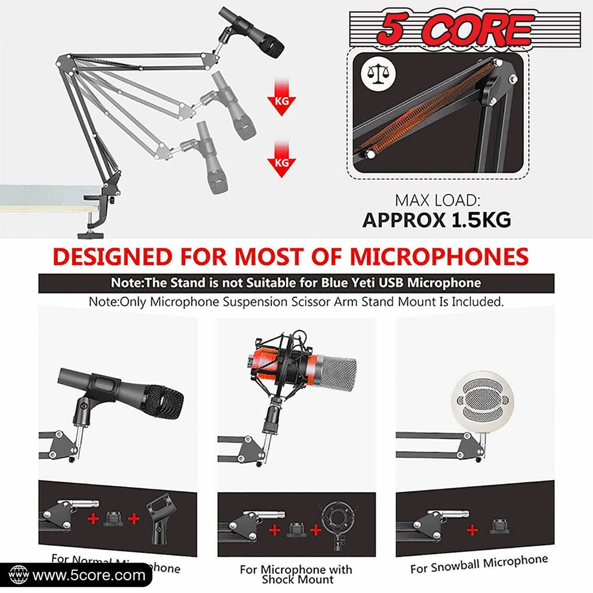 Soporte de Micrófono con Brazo Articulado – Pinza de Mesa Ajustable 360°