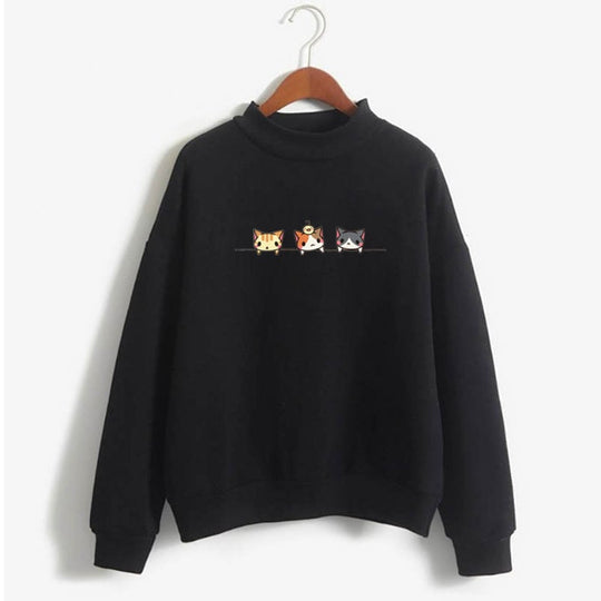 Sudadera de manga larga con estampado de tres gatitos de dibujos animados. 🐱💕