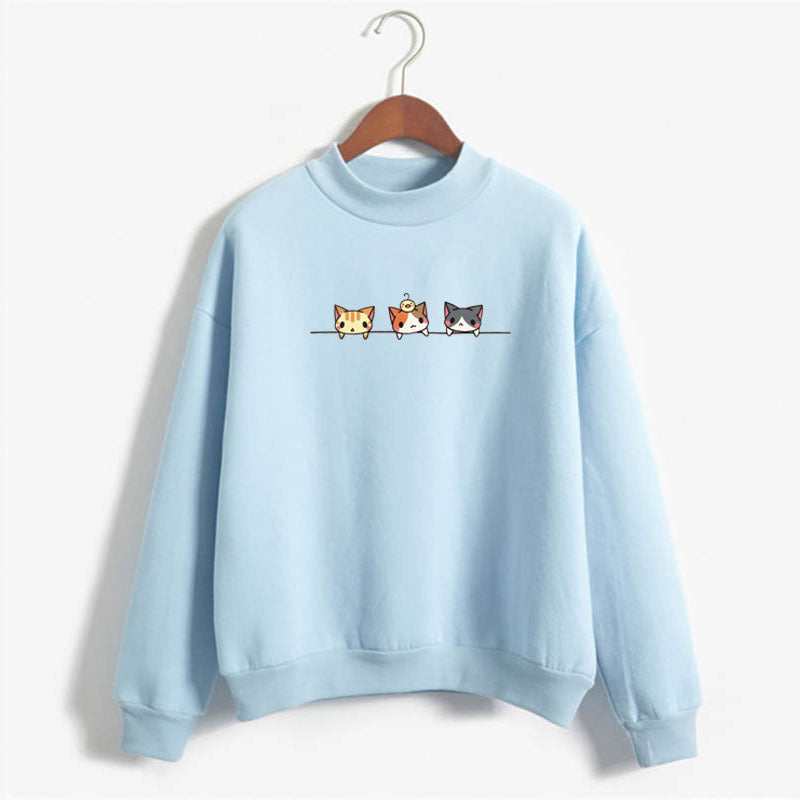 Sudadera de manga larga con estampado de tres gatitos de dibujos animados. 🐱💕