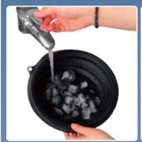 Collapsible Silicone Ice Basin filled with ice for a facial