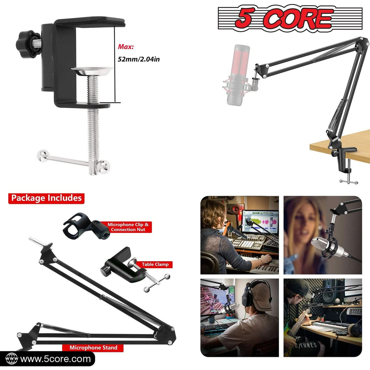 Soporte de Micrófono con Brazo Articulado – Pinza de Mesa Ajustable 360°