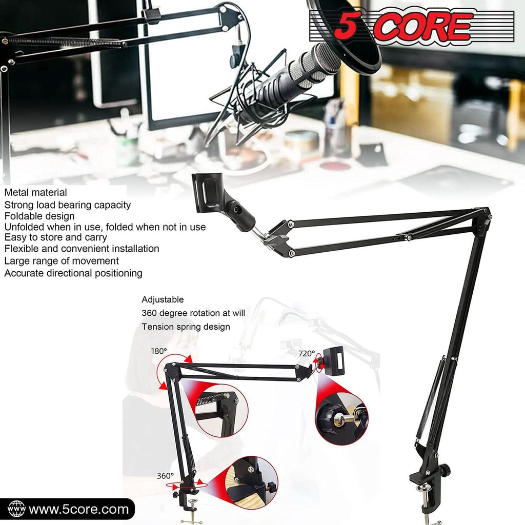 Soporte de Micrófono con Brazo Articulado – Pinza de Mesa Ajustable 360°