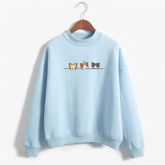 Sudadera de manga larga con estampado de tres gatitos de dibujos animados. 🐱💕