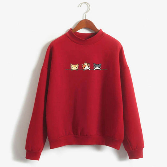 Sudadera de manga larga con estampado de tres gatitos de dibujos animados. 🐱💕