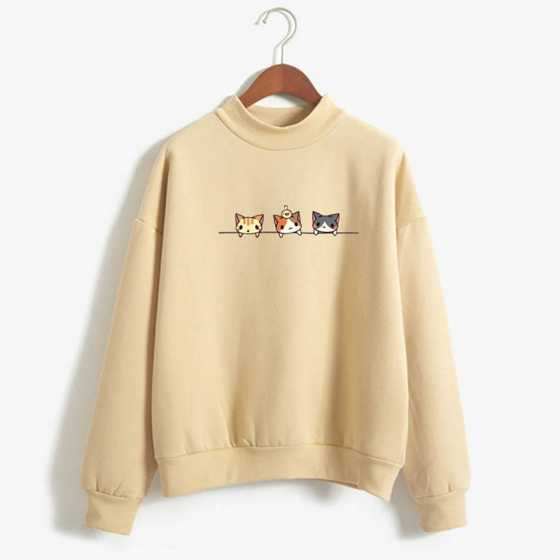 Sudadera de manga larga con estampado de tres gatitos de dibujos animados. 🐱💕