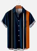 Men's Black Short Sleeve Striped Creative Shirt (One Piece)