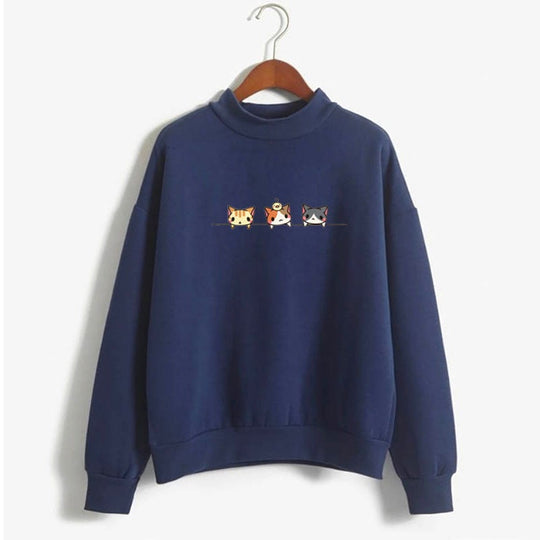 Sudadera de manga larga con estampado de tres gatitos de dibujos animados. 🐱💕