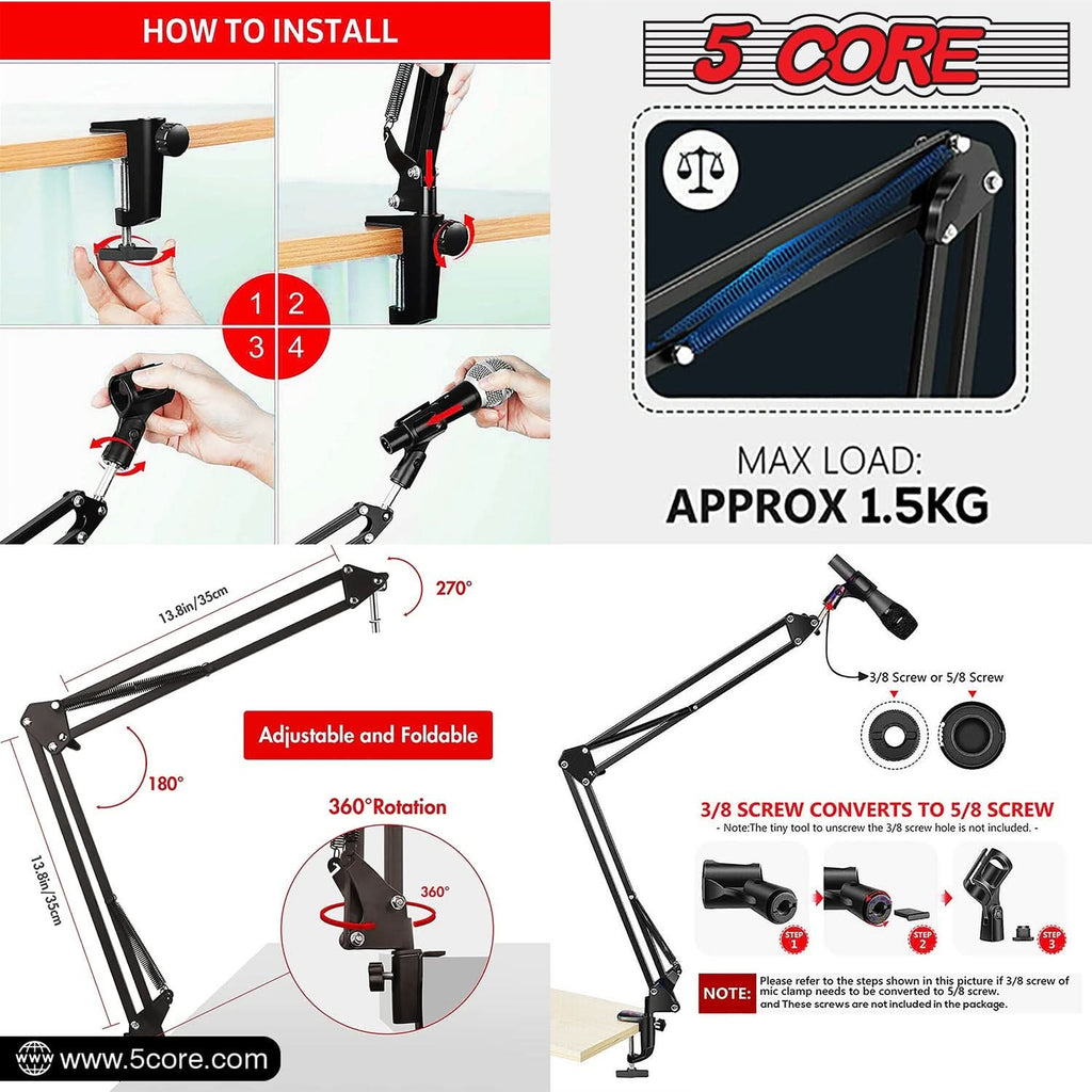 Soporte de Micrófono con Brazo Articulado – Pinza de Mesa Ajustable 360°