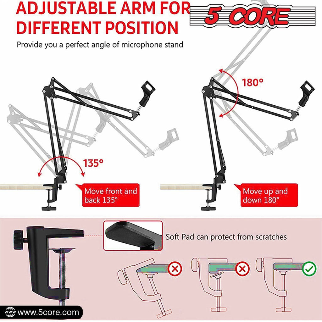 Soporte de Micrófono con Brazo Articulado – Pinza de Mesa Ajustable 360°