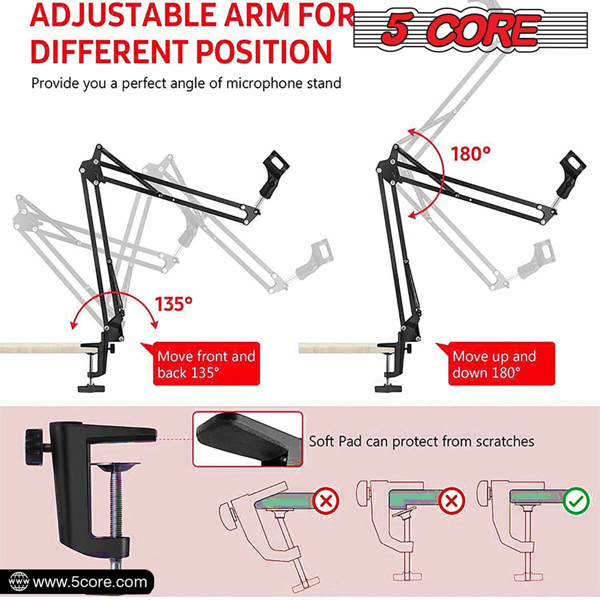 Soporte de Micrófono con Brazo Articulado – Pinza de Mesa Ajustable 360°