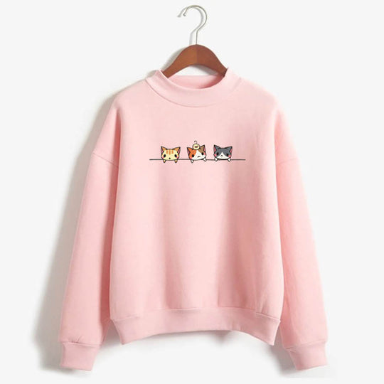 Sudadera de manga larga con estampado de tres gatitos de dibujos animados. 🐱💕