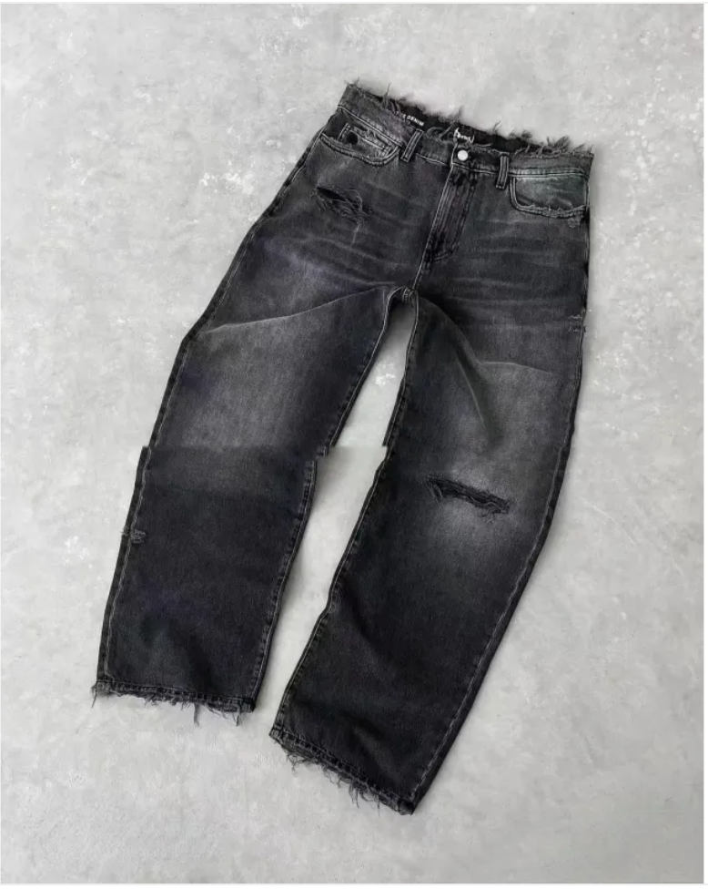 Men's Straight Leg Ripped Jeans with Embroidery – European and American Style